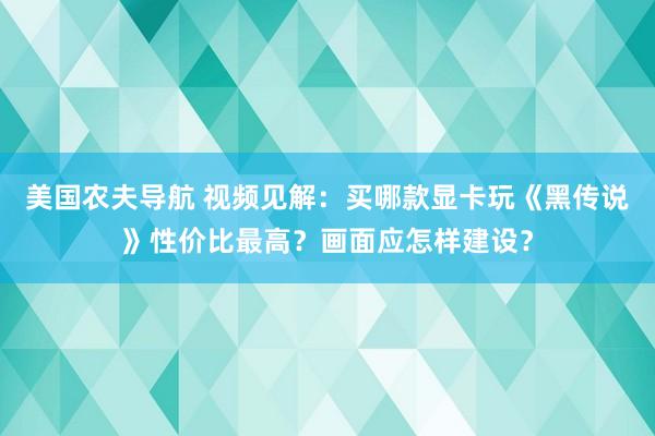 美国农夫导航 视频见解：买哪款显卡玩《黑传说》性价比最高？画面应怎样建设？