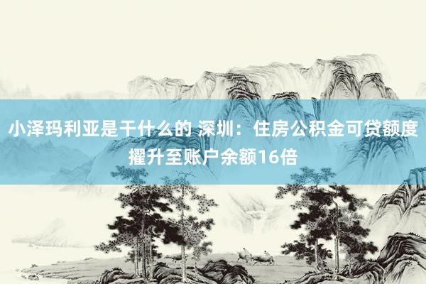 小泽玛利亚是干什么的 深圳：住房公积金可贷额度擢升至账户余额16倍