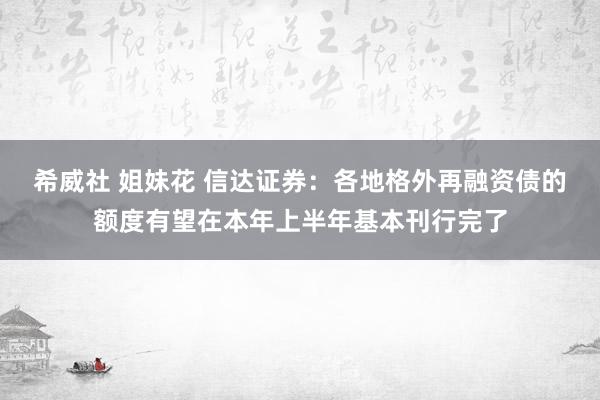 希威社 姐妹花 信达证券：各地格外再融资债的额度有望在本年上半年基本刊行完了